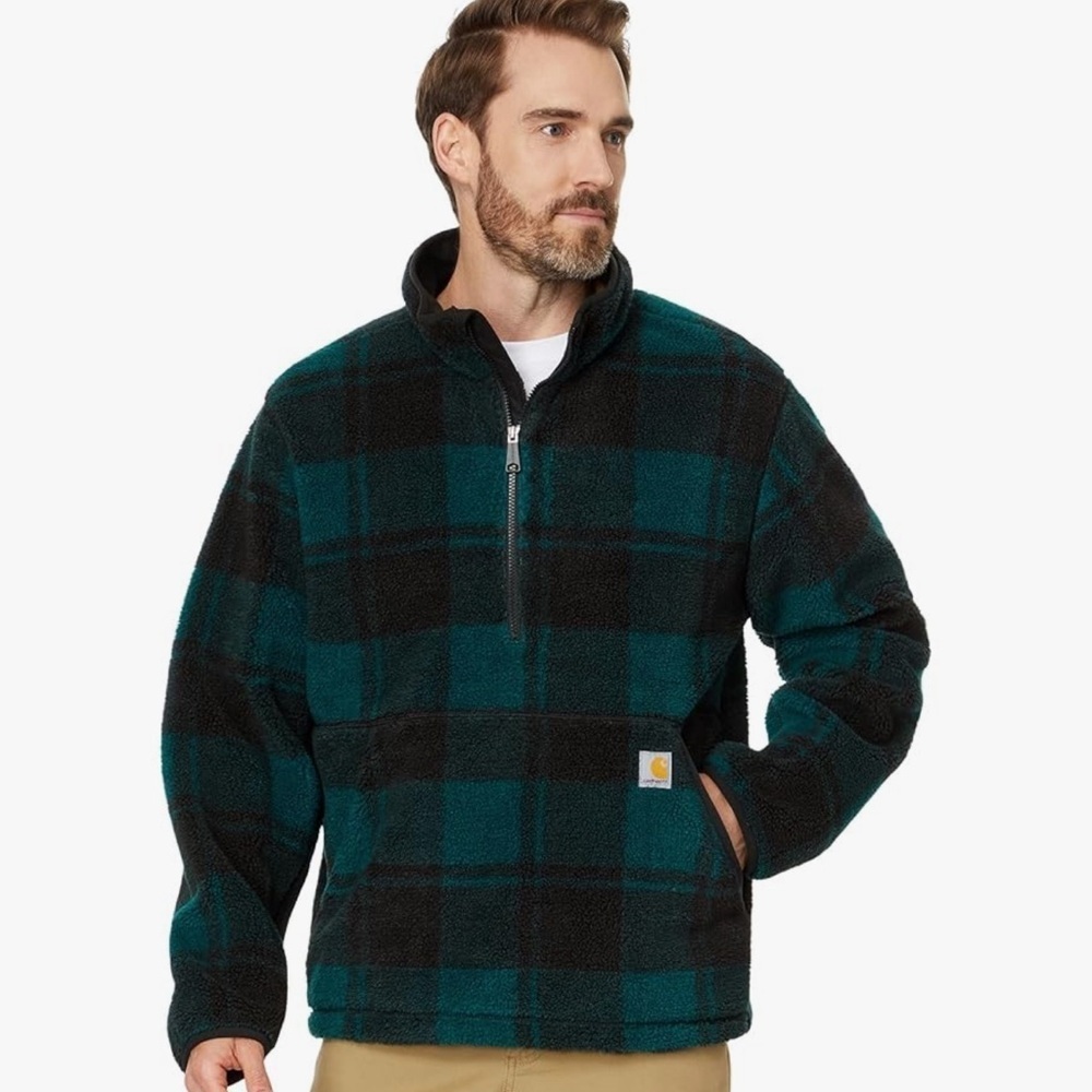 Carhartt Jacket Men’s Loose Fit Fleece Pullover Green Plaid Size Small NWT